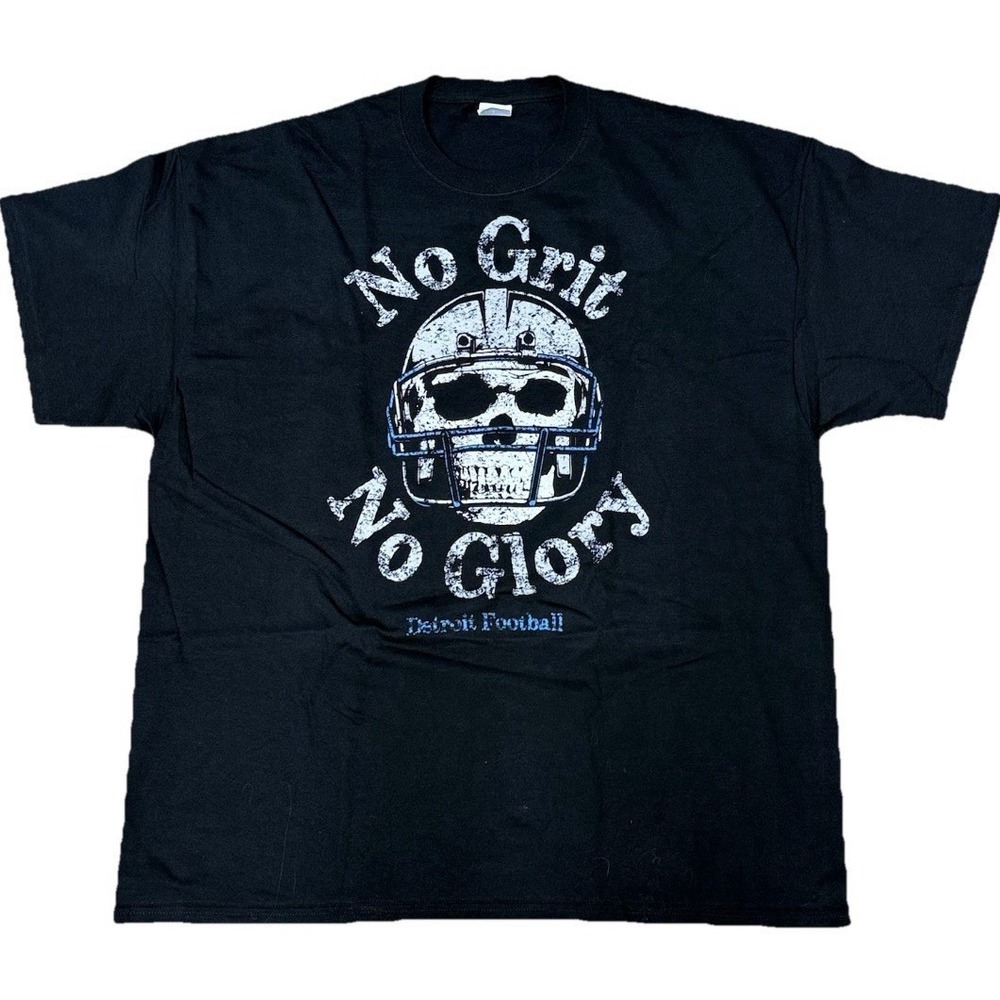 NWOT DETROIT LIONS Black No Grit No Glory T-Shirt XXL 2XL Helmet Skull NFL Tee